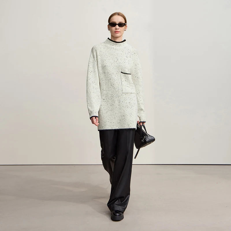 Women's Semi-Turtleneck Wool Sweater - Minimalist Winter Pullover