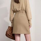 AMII Elegant Mini Skirt - Minimalist Straight Winter Skirt for Women
