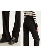 Women's Velvet Knitted Split Hem Pants - Slim Fit Elastic Waist