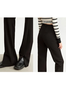 Women's Velvet Knitted Split Hem Pants - Slim Fit Elastic Waist