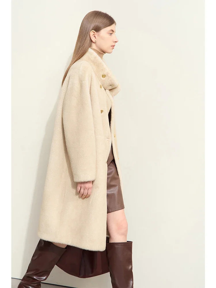 Women's Double Breasted Imitation Mink Fur Coat - Winter Fleece Jacket