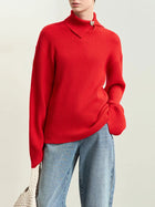 Women's Minimalist Knit Pullover - Loose Long Sleeve Winter Sweater
