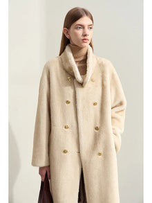 Women's Double Breasted Imitation Mink Fur Coat - Winter Fleece Jacket