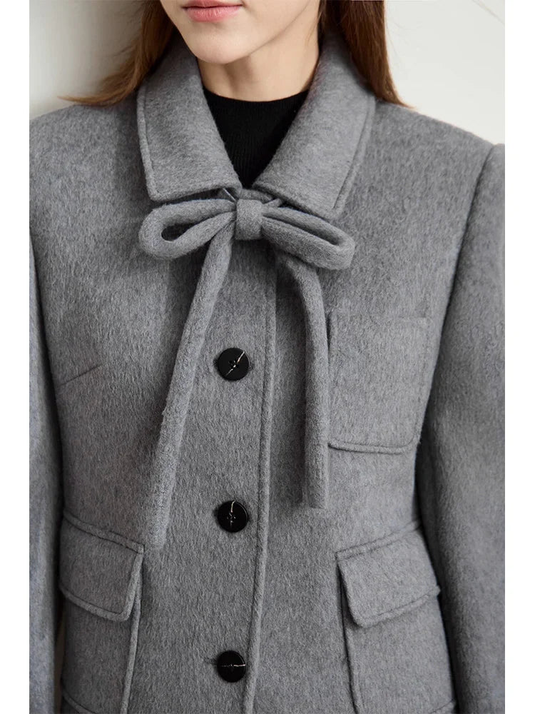 Women's Woolen Winter Coat - Minimalist Lapel Commuter Style
