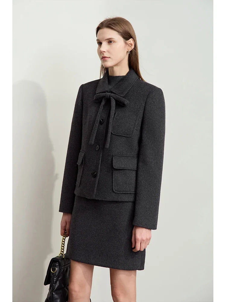 Women's Woolen Winter Coat - Minimalist Lapel Commuter Style