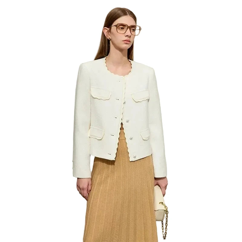 Women's Wool Coat - Elegant O-Neck Long Sleeve Winter Jacket