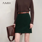 AMII Elegant Mini Skirt - Minimalist Straight Winter Skirt for Women
