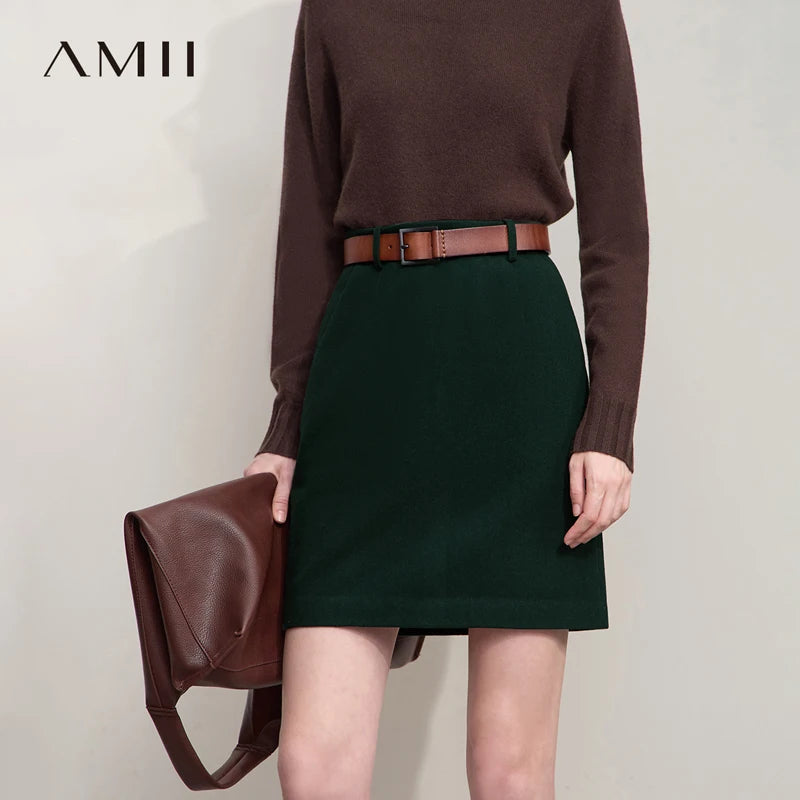 AMII Elegant Mini Skirt - Minimalist Straight Winter Skirt for Women