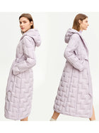 Women's Long Duck Down Jacket - Minimalist Winter Hooded Coat