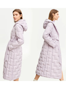 Women's Long Duck Down Jacket - Minimalist Winter Hooded Coat