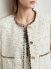 Women's Woolen Winter Coat - Elegant Plaid O-Neck Long Outerwear