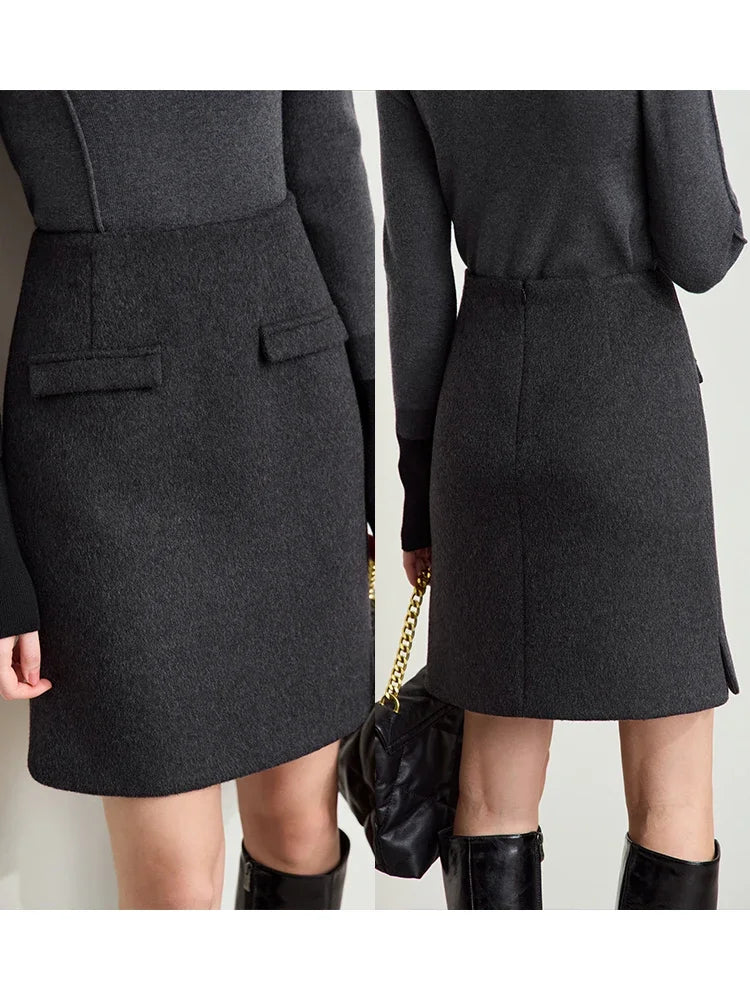 Women's Woolen Winter Coat - Minimalist Lapel Commuter Style