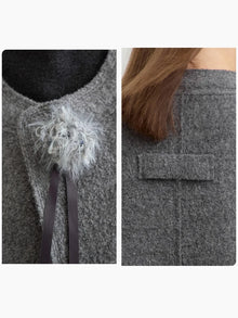 Women's 100% Wool Coat - Minimalist Round Neck Commuter Outerwear