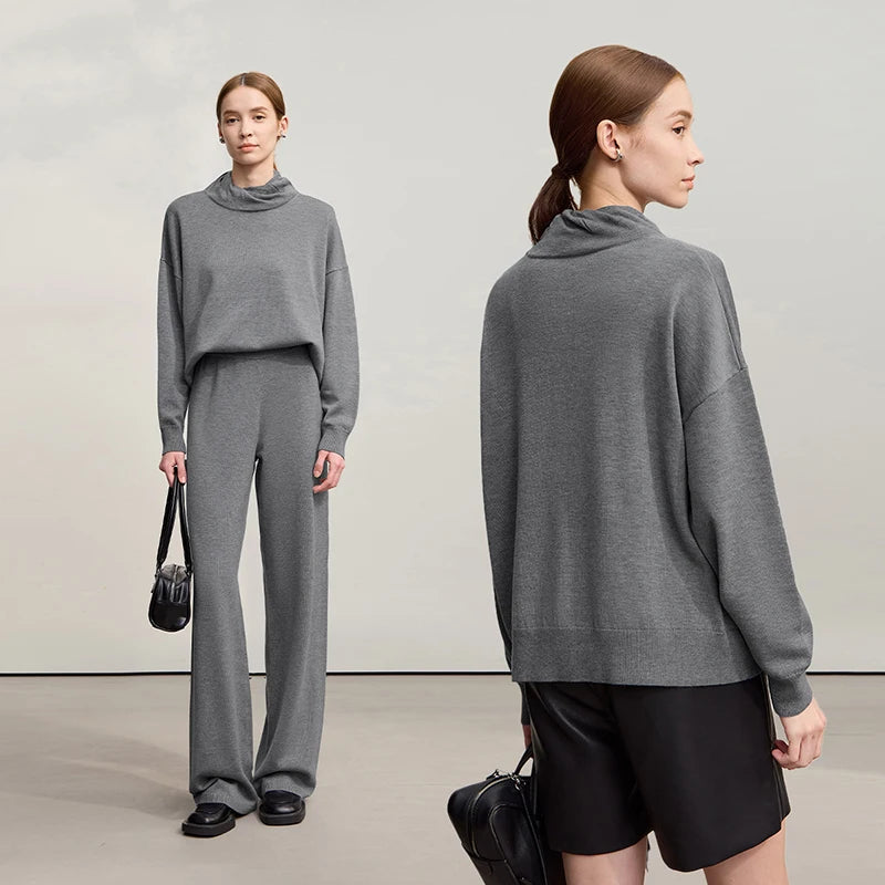 Wool Turtleneck Sweater - Loose Knit Winter Pullover