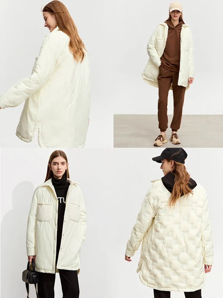 Women's Down Puffer Coat - Minimalist Lightweight Winter Shirt Jacket