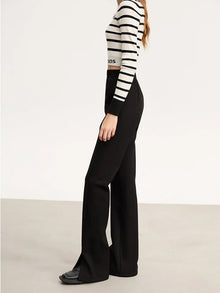 Women's Velvet Knitted Split Hem Pants - Slim Fit Elastic Waist