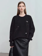 Women's Embellished Crew Neck Sweater - Winter Commuter Top