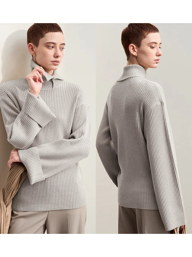 Women's Minimalist Knit Pullover - Loose Long Sleeve Winter Sweater