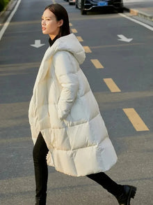 Women's Long Hooded Down Coat | Loose Casual Winter Jacket
