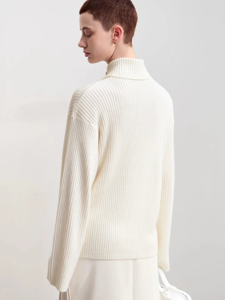 Women's Minimalist Knit Pullover - Loose Long Sleeve Winter Sweater