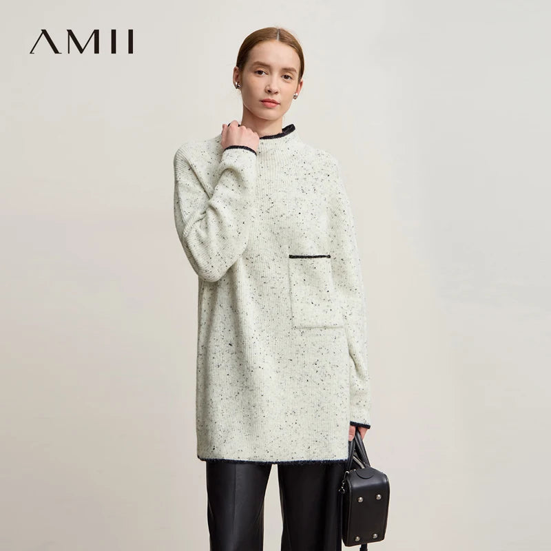 Women's Semi-Turtleneck Wool Sweater - Minimalist Winter Pullover