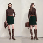 AMII Elegant Mini Skirt - Minimalist Straight Winter Skirt for Women