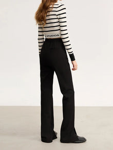 Women's Velvet Knitted Split Hem Pants - Slim Fit Elastic Waist