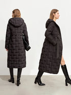 Women's Long Duck Down Jacket - Minimalist Winter Hooded Coat