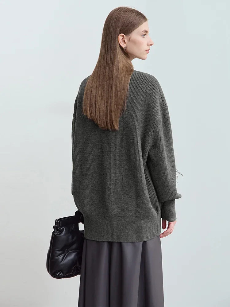 Women's Embellished Crew Neck Sweater - Winter Commuter Top