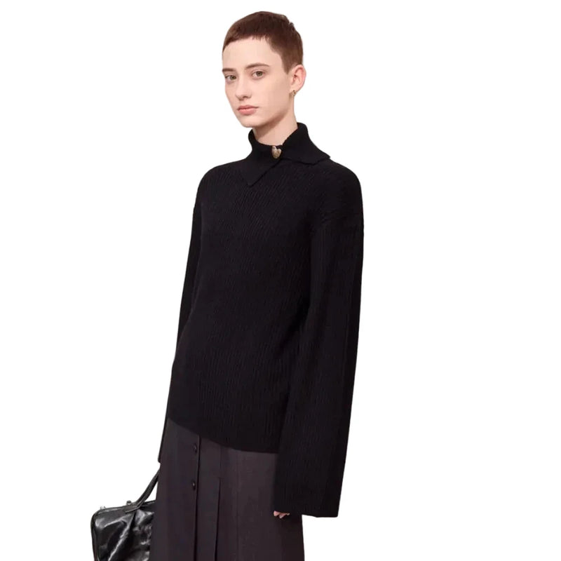 Women's Minimalist Knit Pullover - Loose Long Sleeve Winter Sweater
