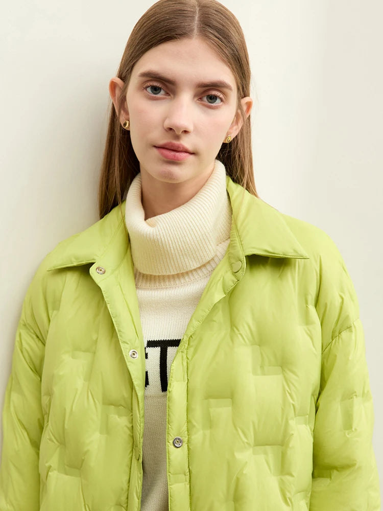 Women's Down Puffer Coat - Minimalist Lightweight Winter Shirt Jacket