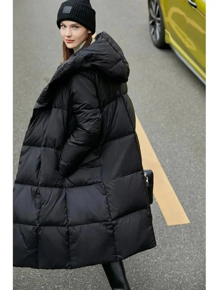 Women's Long Hooded Down Coat | Loose Casual Winter Jacket