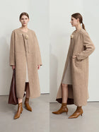 Women's 100% Wool Coat - Minimalist Round Neck Commuter Outerwear