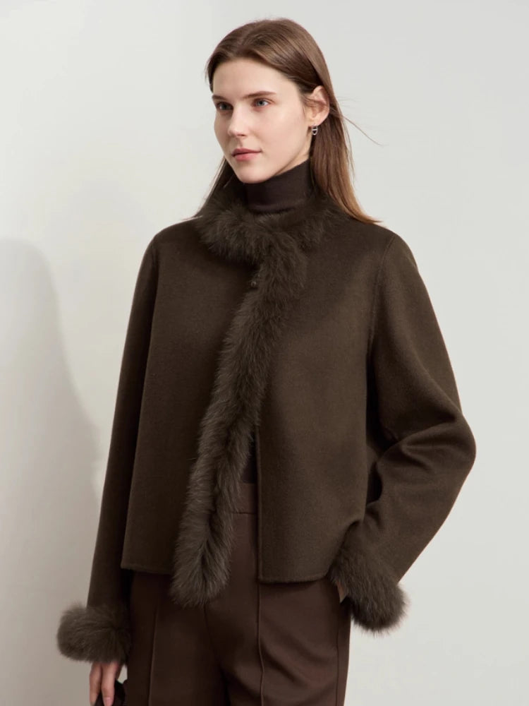 Women's Double-Sided Woolen Coat - Elegant Minimalist Winter Jacket