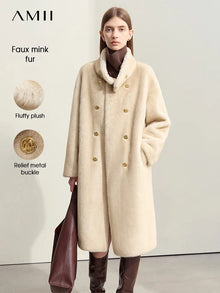 Women's Double Breasted Imitation Mink Fur Coat - Winter Fleece Jacket