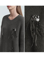 Women's Embellished Crew Neck Sweater - Winter Commuter Top
