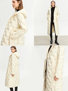 Women's Long Duck Down Jacket - Minimalist Winter Hooded Coat