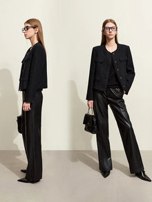 Women's Wool Coat - Elegant O-Neck Long Sleeve Winter Jacket