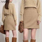 AMII Elegant Mini Skirt - Minimalist Straight Winter Skirt for Women