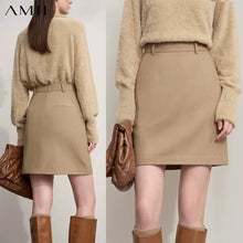 AMII Elegant Mini Skirt - Minimalist Straight Winter Skirt for Women