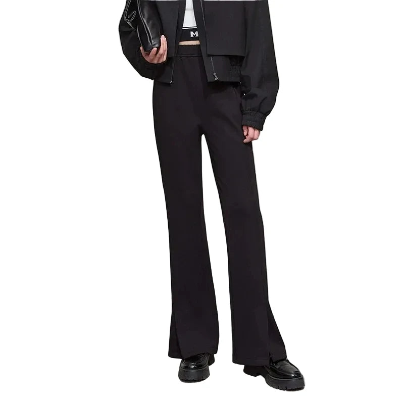 Women's Velvet Knitted Split Hem Pants - Slim Fit Elastic Waist