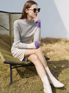 Women's Semi-Turtleneck Patchwork Knit Sweater - Slim Commuter Top