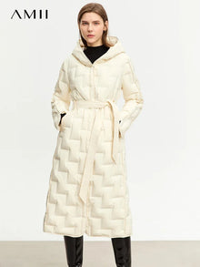 Women's Long Duck Down Jacket - Minimalist Winter Hooded Coat