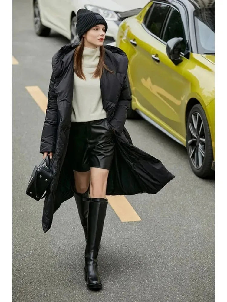 Women's Long Hooded Down Coat | Loose Casual Winter Jacket