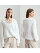 Women's Turtleneck Zipper Mink Sweater - Loose Winter Knit Pullover