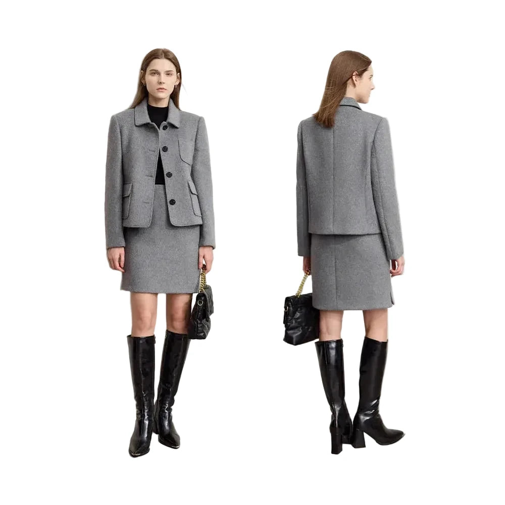 Women's Woolen Winter Coat - Minimalist Lapel Commuter Style