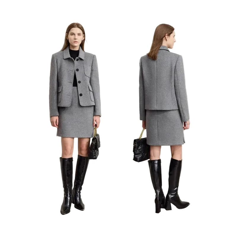 Women's Woolen Winter Coat - Minimalist Lapel Commuter Style
