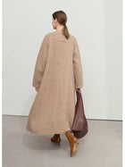 Women's 100% Wool Coat - Minimalist Round Neck Commuter Outerwear