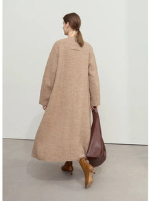 Women's 100% Wool Coat - Minimalist Round Neck Commuter Outerwear