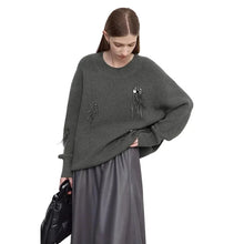 Women's Embellished Crew Neck Sweater - Winter Commuter Top